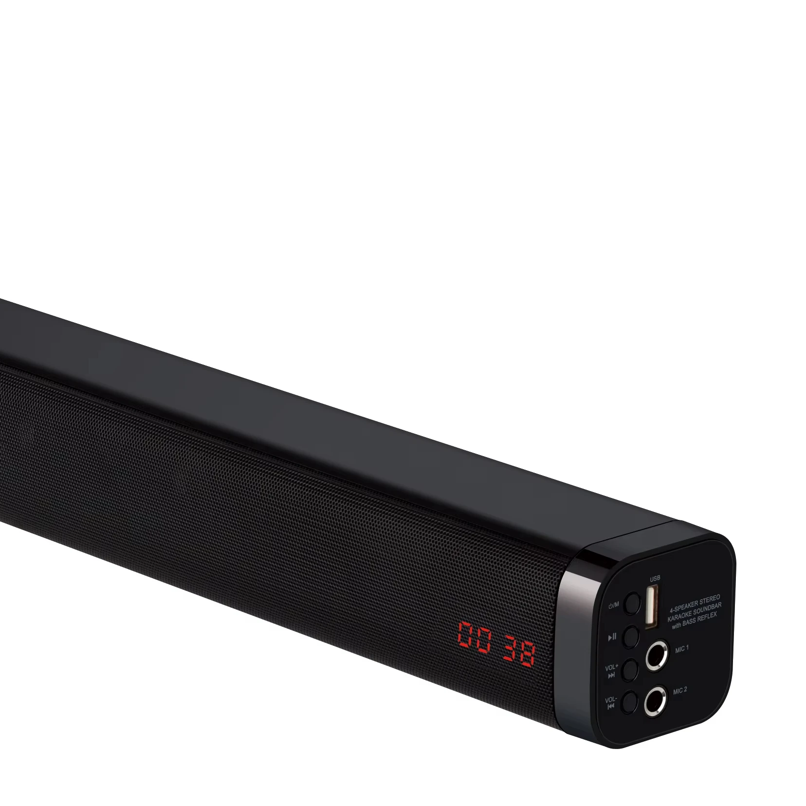LED 화면이 있는 블루투스 사운드바 2.0 채널 원활한 연결 USB 및 AUX 인터페이스 다중 입력