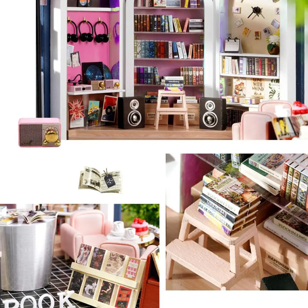 with Furniture Kit LED Light Wood Crafts Book & Coffee House