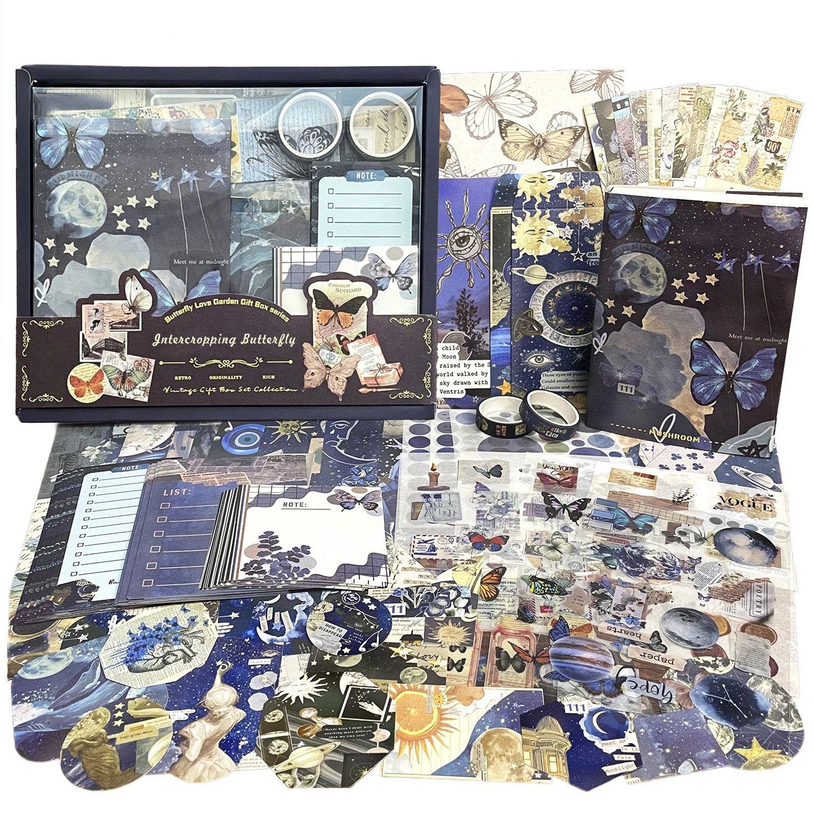 368pcs/box Scrapbooking Set DIY Diary Photo Album Vintage Stickers Scrapbook Paper Stationery Collage Junk Journaling Gift Box