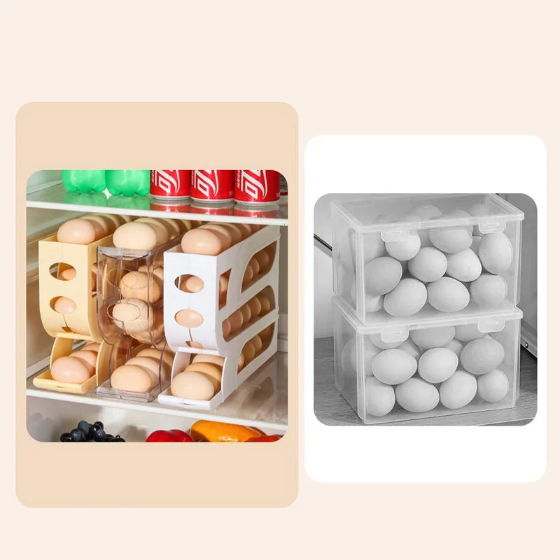 4 Layers Automatic Rolling Egg Holder Rack Fridge Egg Storage Box Container Kitchen Refrigerator Dispenser Organizer