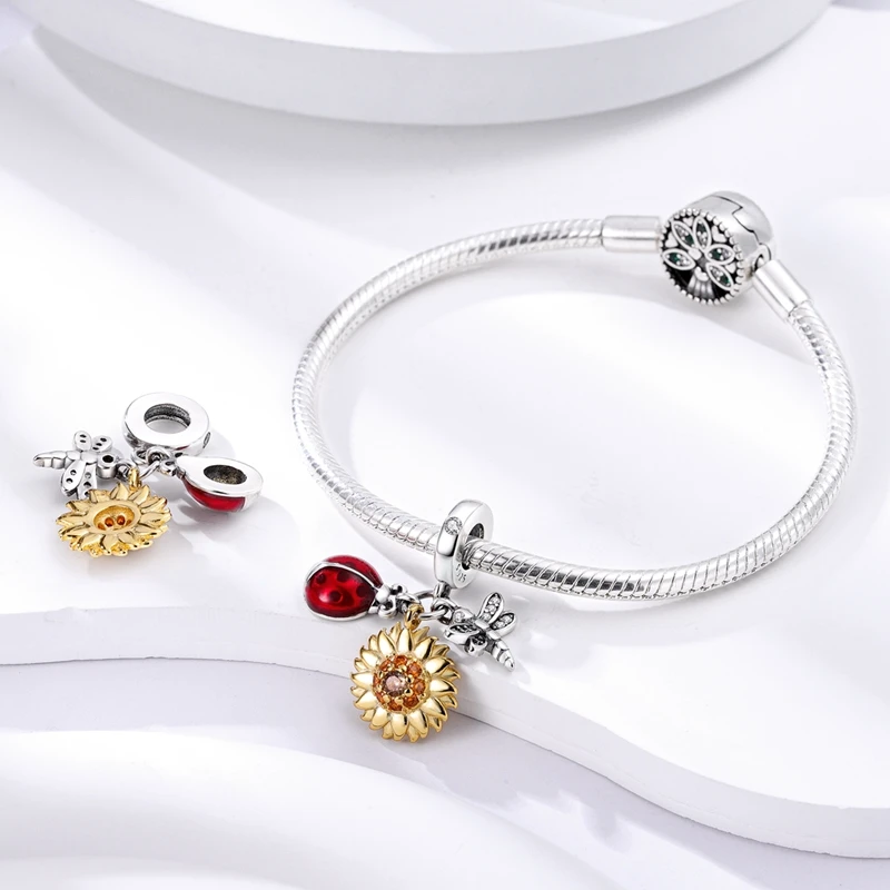 Qings Colorful Butterfly & Flowers Bead - 925 Sterling Silver Charm Pendant For Bracelets & Necklaces, Sparkling Zircon & Enamel Jewelry Gift