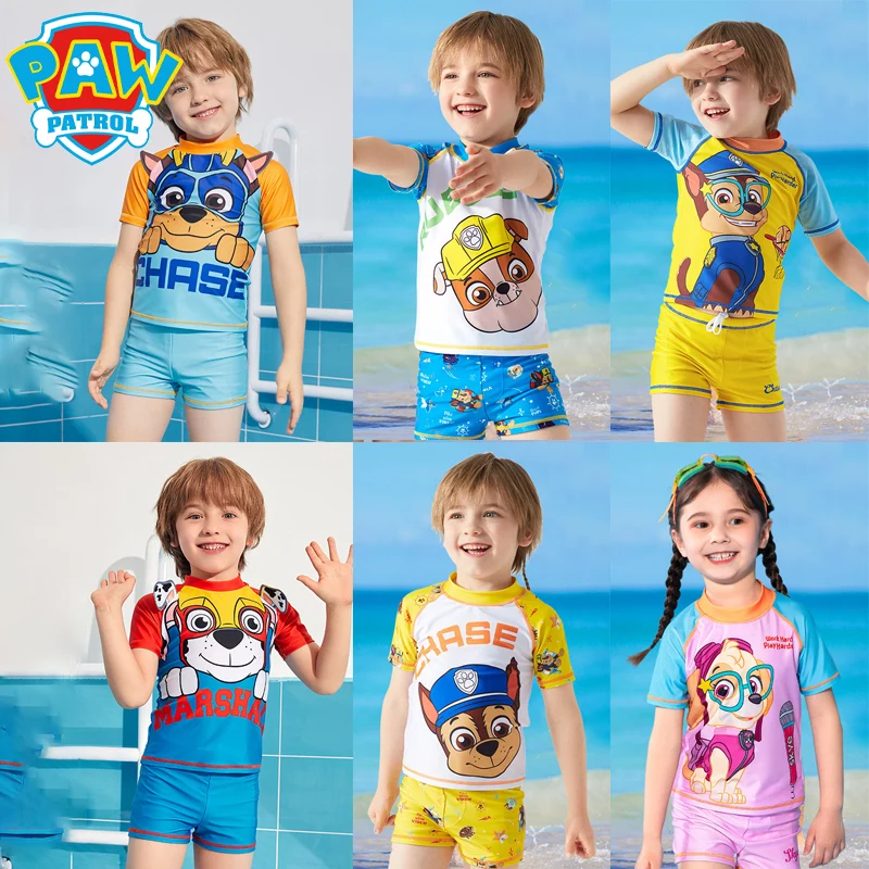 Paw Patrol Chase Skye Bambini Costumi Da Bagno Costume Da Bagno Ragazzi Ragazze Bambini Nuoto Cappello Manica Corta Pantaloni Costume Da Bagno Swim Be
