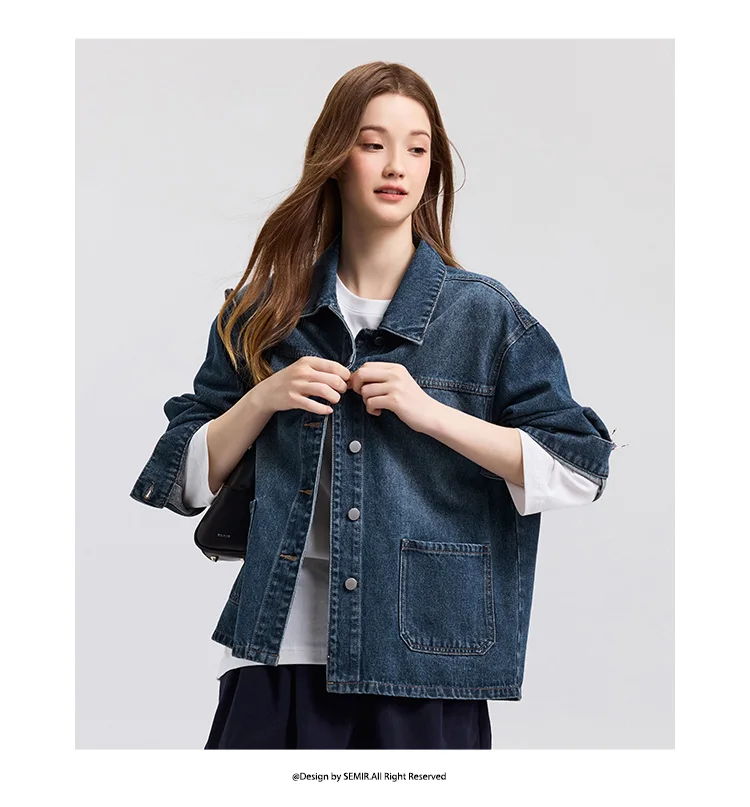 Denim Jacket Women Lapel Drop-shoulder Top Casual and Elegant 2025 Spring New Loose Jacket Instagram Trendy