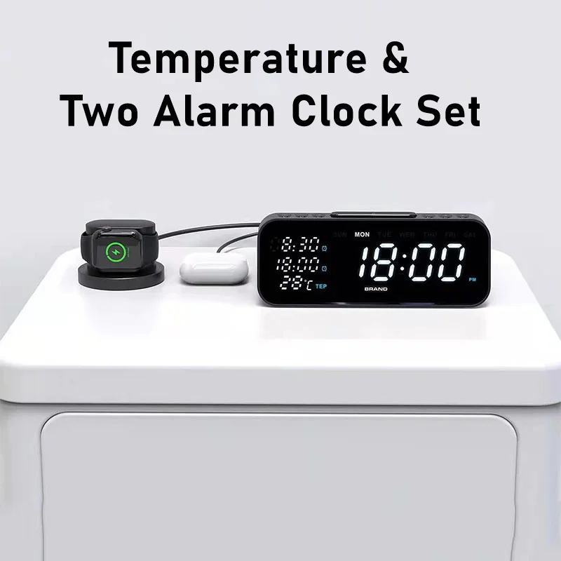 30W Fast Wireless Charger Alarm Clock Temperature Tester USB C Charger Station For Iphone XS XR 11 12 13 Pro Max Samsung Xiaomi