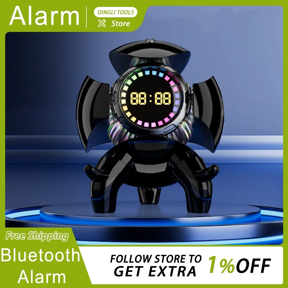 Smart Robot Bluetooth Alarm Clock Speaker Stereo Interactive Wireless Audio Tf Card Fm Radio Portable Monster Image Gifts
