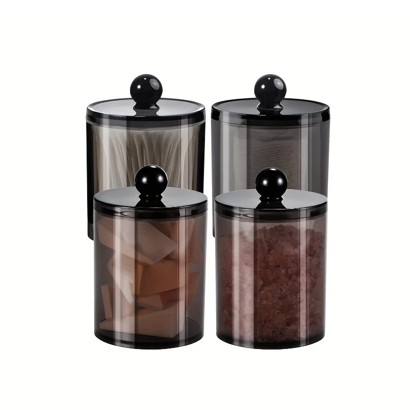 Bathroom Jar Black Plastic Makeup Organizer Cotton Pad Storage Box Cotton Swabs Rod Cosmetics Jewelry Organizer Empty Container 5
