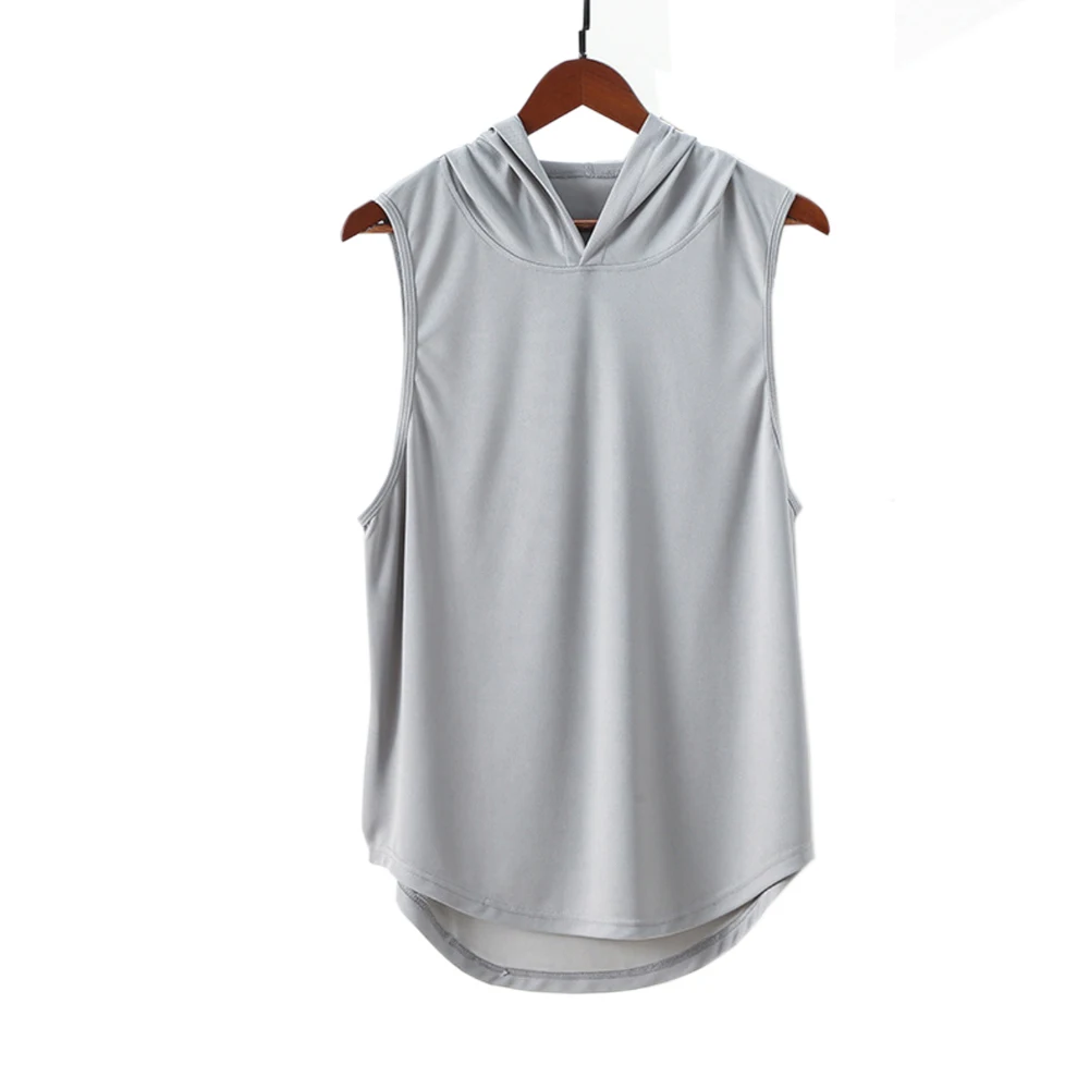 Hooded Fitness Tank Top Men's Mesh Running Training Quick Dried Tank Top Loose Sleeveless Shoulder Hooded Basketball