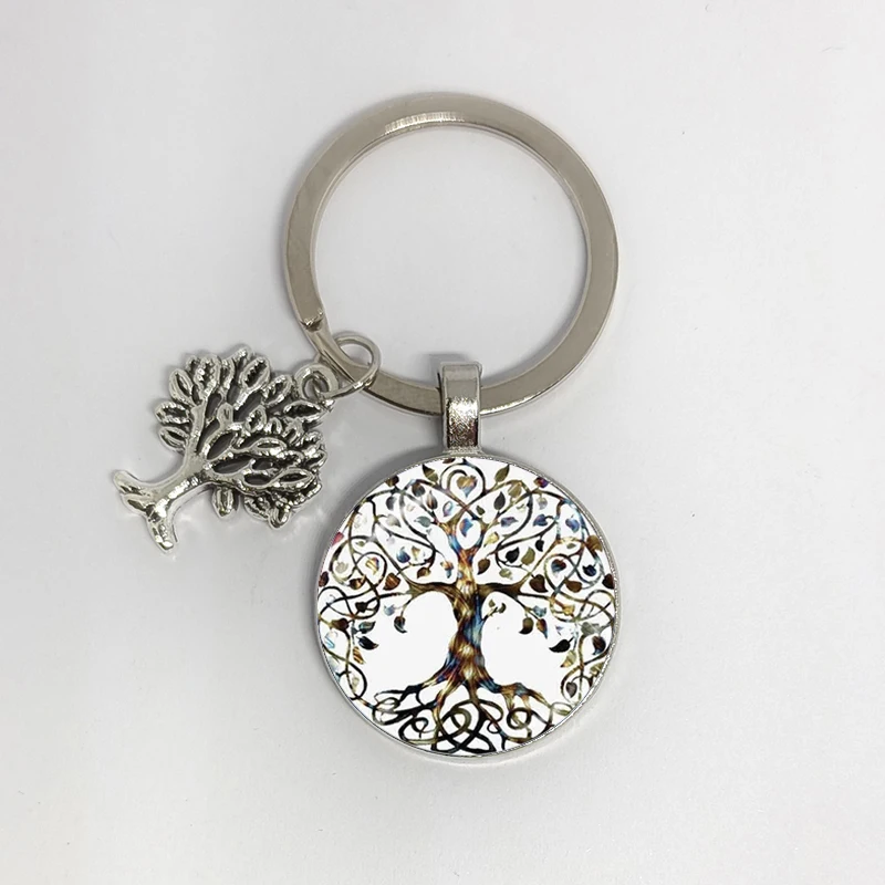 Fashion Cross border Hot Sale Tree of Life Time Gem Keychain Tree Of Life Datura Pendant Keyring