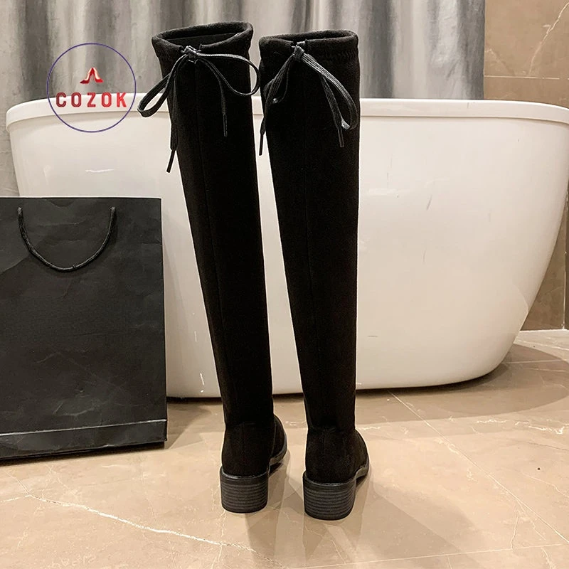 Black Chunky Mid Heel Knee Boots | Black Suede Knee High Boots Chunky Heel  - 2023 - Aliexpress