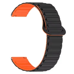 Sport Silicone Strap Band with Soft Magnetic Loop - 22mm Wristband Bracelet - 22mm (Black Orange)