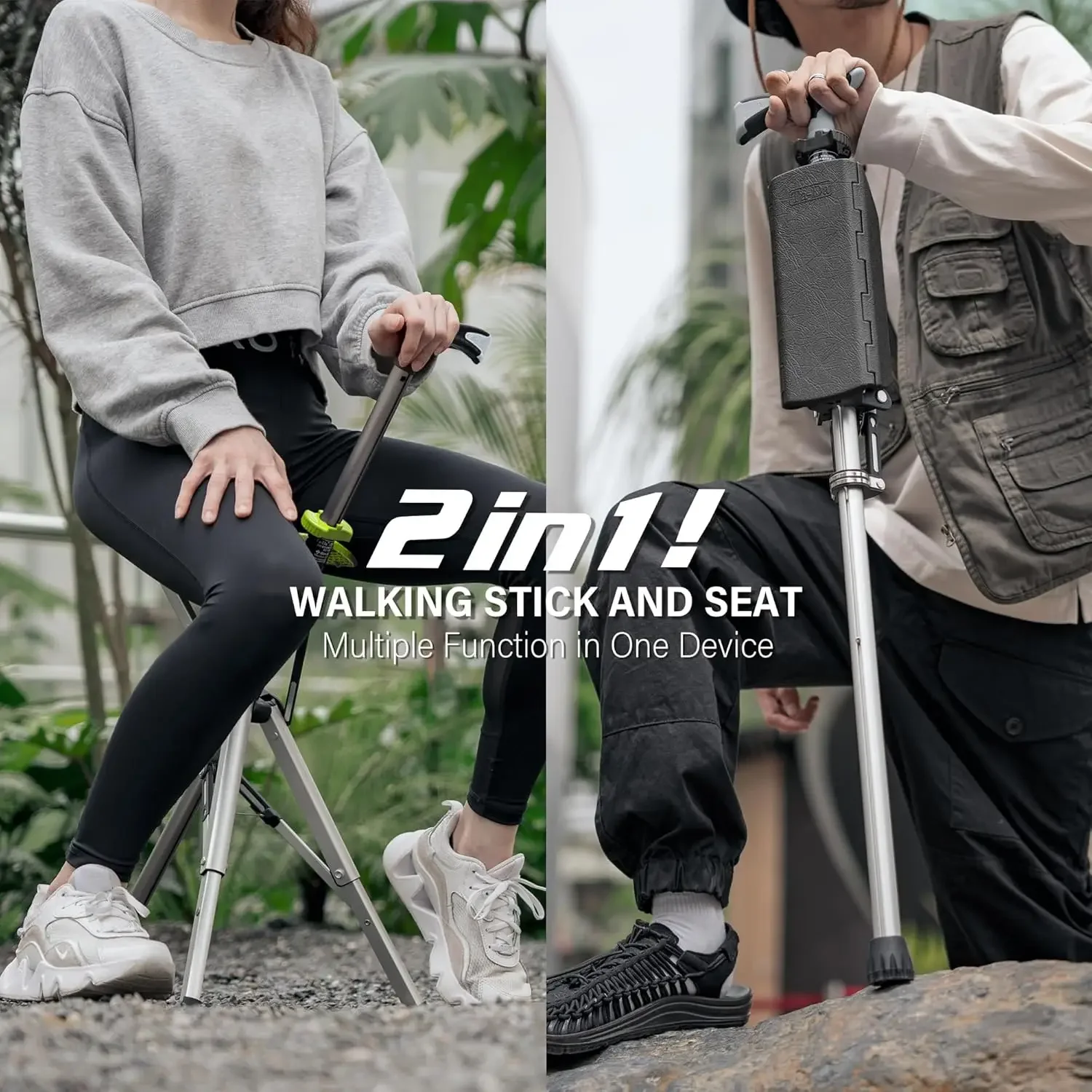 Chair, Portable Trekking Hiking Pole, Folding Walking Stick with Seat, Walking Cane with Foldable