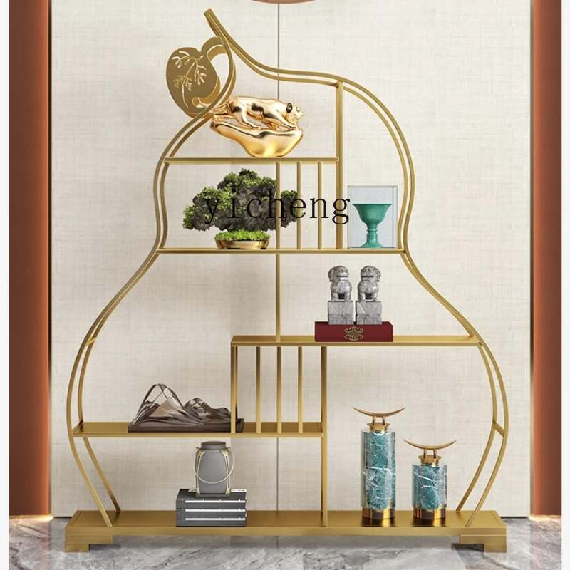 

Zc Gold Iron Living Room Storage Rack Multi-Layer Floor Bookshelf Gold Gourd Display Stand
