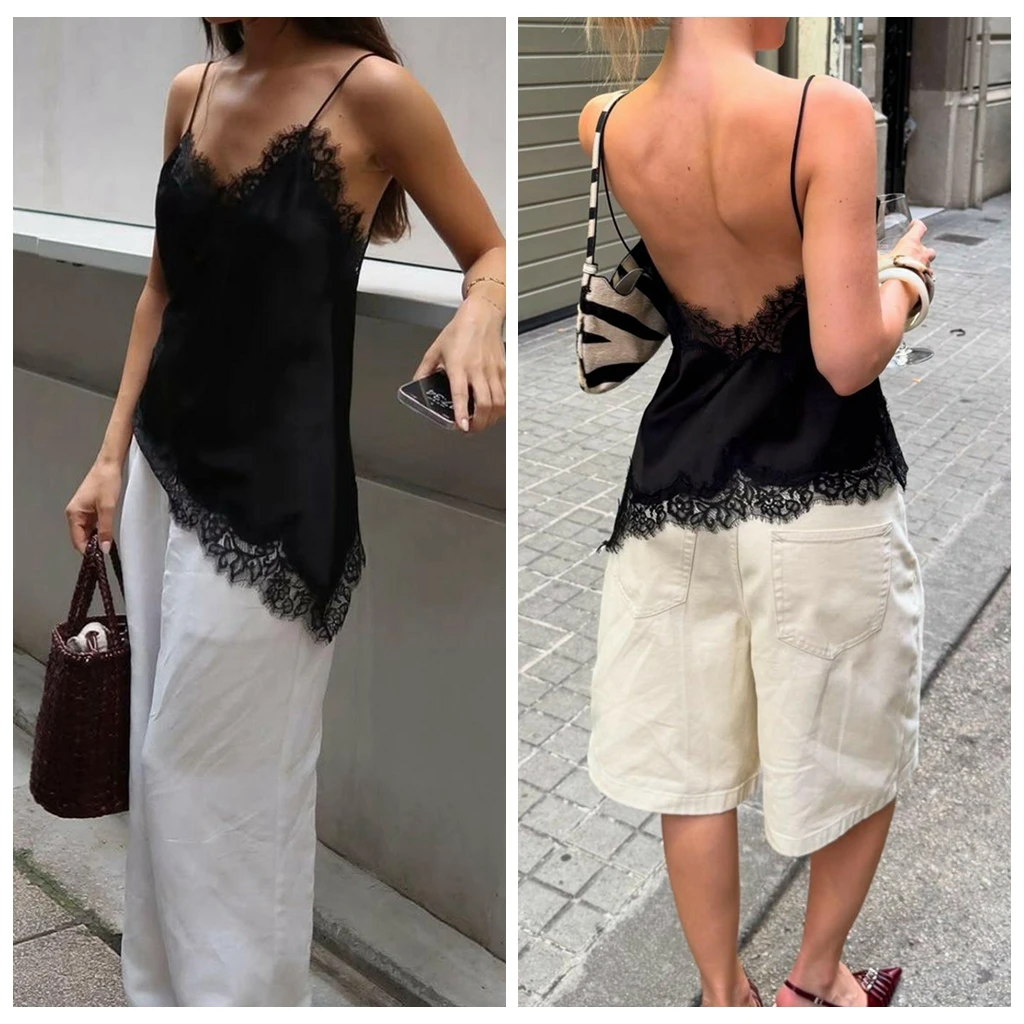 ตัวเลือกสินค้า เสื้อสายเดี่ยวผ้าซาตินลูกไม้ดอกไม้