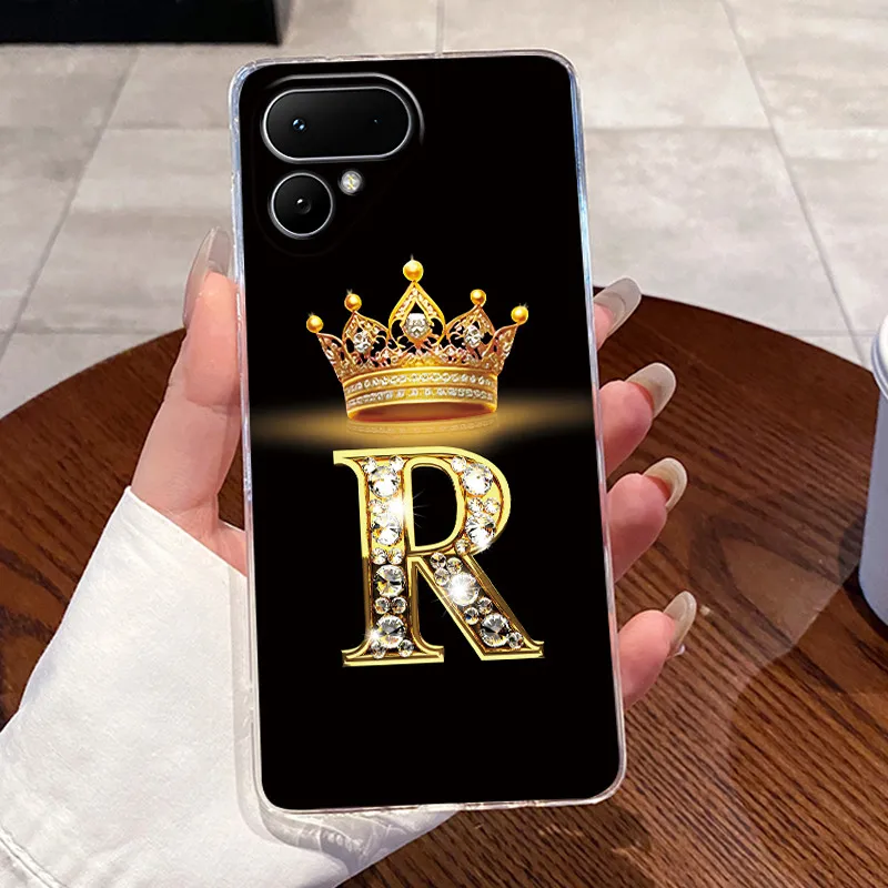 Transparent TPU Soft Phone Case with A-Z Letter Crown Pattern - Shockproof and Fashionable Design