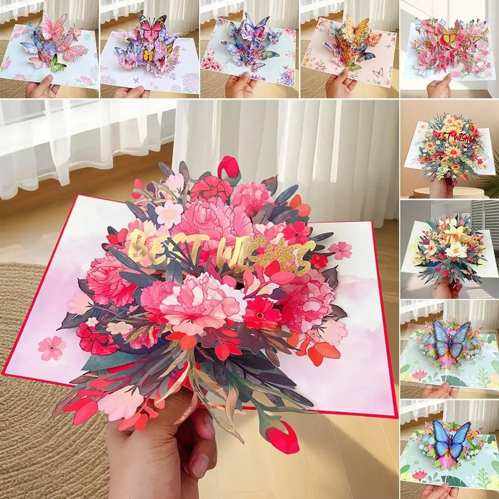 3D Butterfly Pop up Card Best Wishes Daisy Post Card Ornament Invitations Congratulation Mother's Day greeting cards
