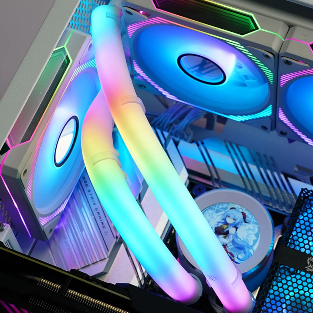 Coolmoon-água de Resfriamento Raditor Tubo Computer Case Decor Argb Vest Cpu Liquid Cooler Aura Sync Luva Luminosa Tubo de Mangueira 5v 3pin - Imagem 3