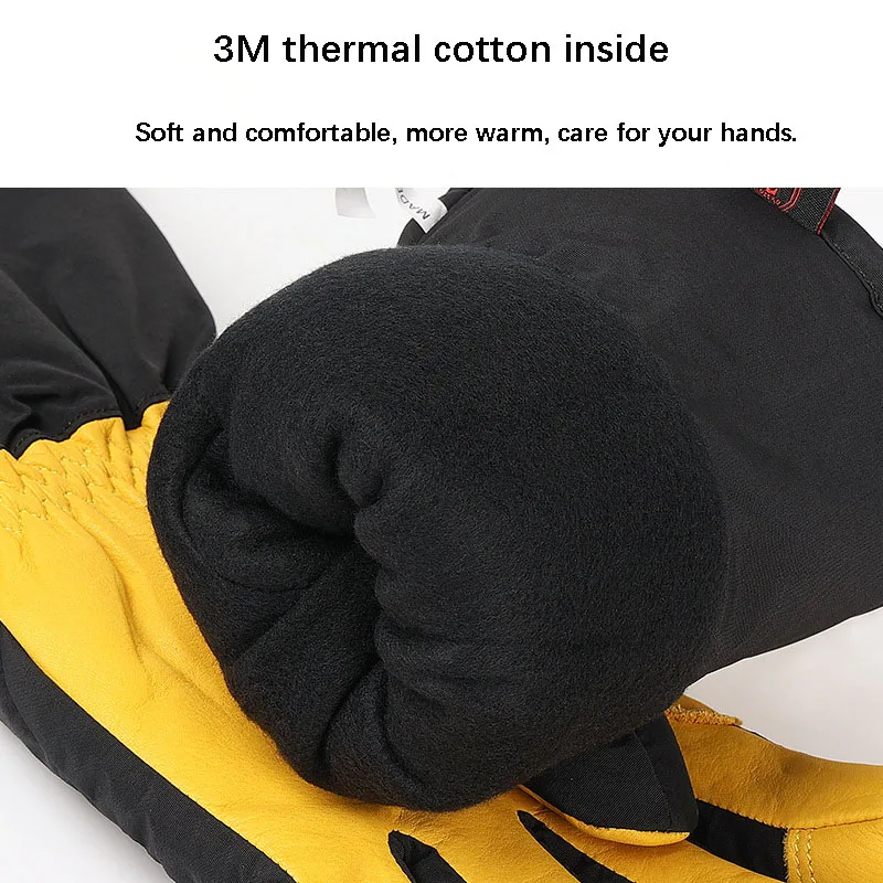 Thermal Leather Ski Gloves Velevt Keep Warm Winter Ski Skateboard Gloves Full Finger Windproof Climbing Riding Running Gloves 3