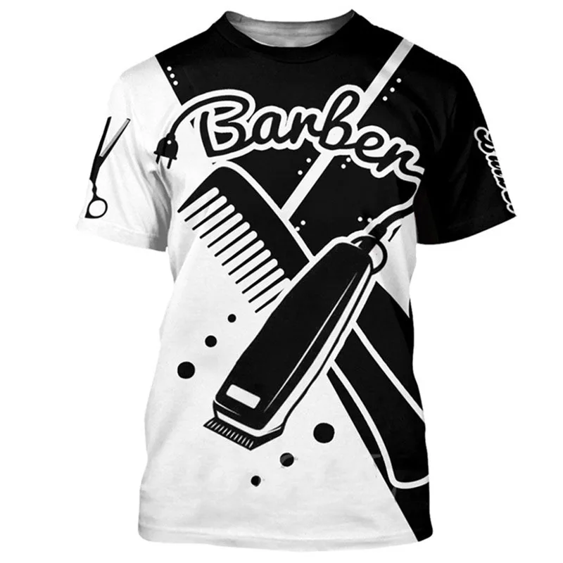 Barber Uniform Fashion Scissors Printed Men's T-shirt Hip Hop Harajuku Plus Size Short Sleeve Summer Fashion Round Neck T-shirt 2