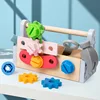 Children Toolbox Wooden Toys Pretend Play Set Nut Disassembly Screw Assembly Simulation Repair Games Educational Sensory Toys 4