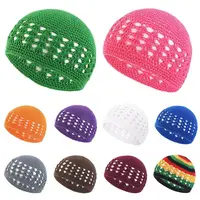 Solid Color Crochet Beanie Hats Unisex Stretchy Handmade Cotton Skull Cap Winer Warm Knitted Kufi Hat for Muslim 1