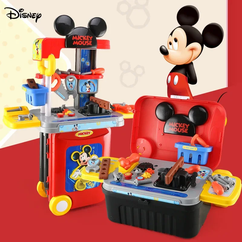 Disney 3 in1 Mickey Mouse trolley case Children's Toolbox Toy Set boy kids tools play house set kids toys for boy birthday gift 2