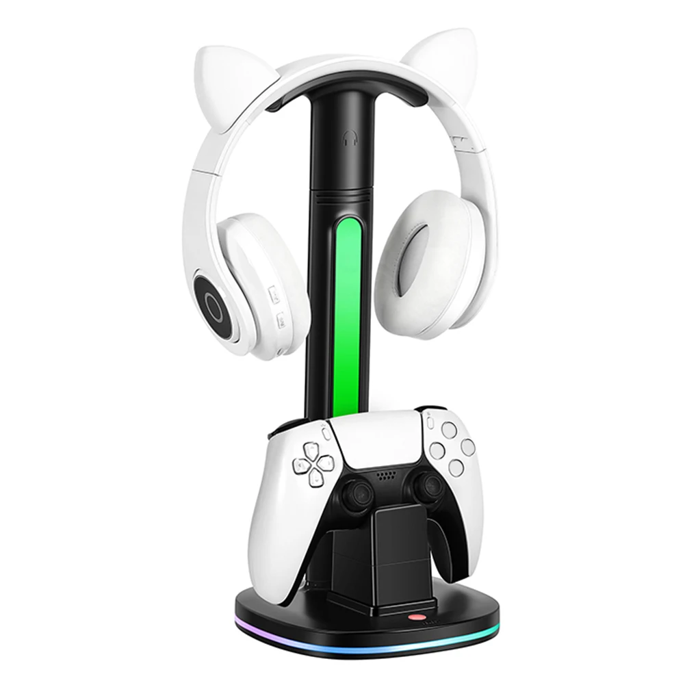 Station de charge PS5 avec support Casque, porte téléphone et lumière RGB