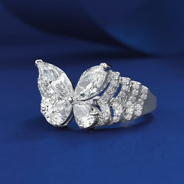 Sommerfugl Moissanite Ring 925 Sølv Gullbelagt
