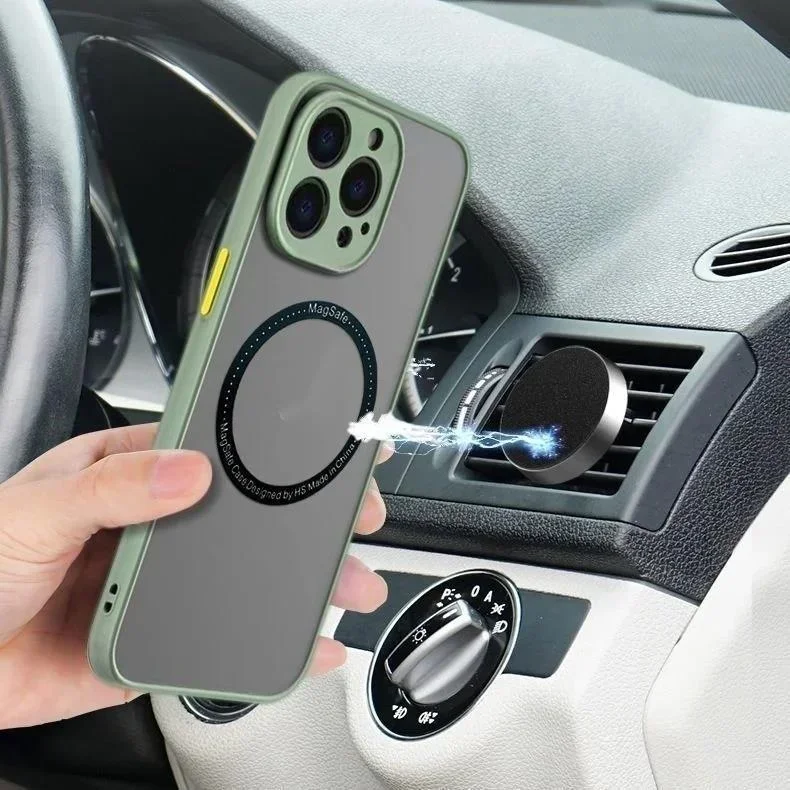 Shockproof Armor Matte Magnetic Wireless Charging Case with MagSafe Compatibility