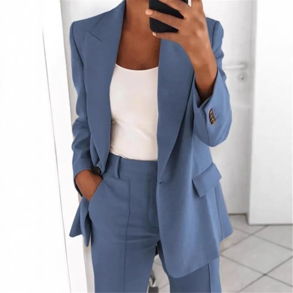 2 pieces women sets 2026 Spring Autumn fashion lapel slim elegant button blazer+pant for women sets clothing
