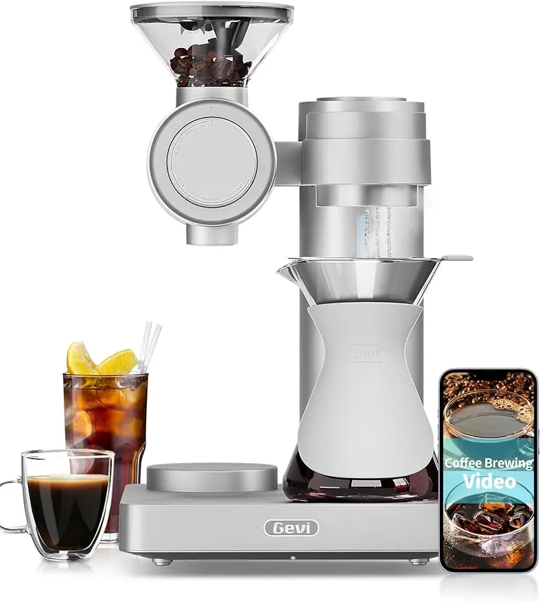 Gevi 4-in-1 Smart Pour-over Coffee Machine Fast Heating Brewer With Built-In Grinder, 51 Step Grind Setting,Automatic Barista Mo