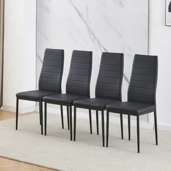 BonChoice Set of 2/4/6 Dining Chairs PU Leather/Velvet High Back With Metal Legs For Dining Room Kitchen Restaurant Office