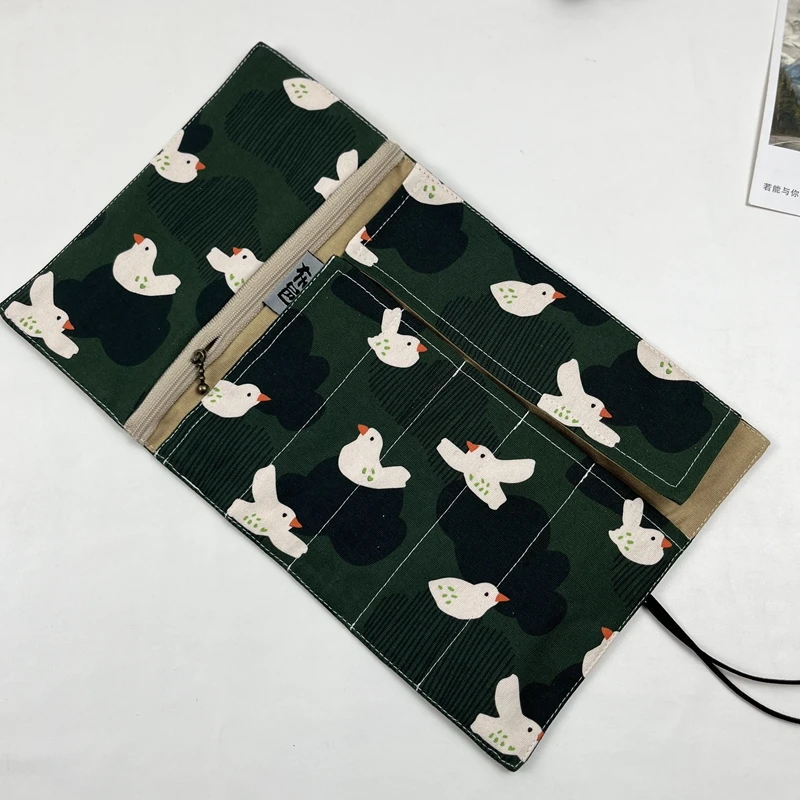 새로운 그린 버드 캔버스 패브릭 펜 커튼 대용량 펜 가방 문구 보관 가방 펜 가방 휴대용 펜 커튼 연필 가방