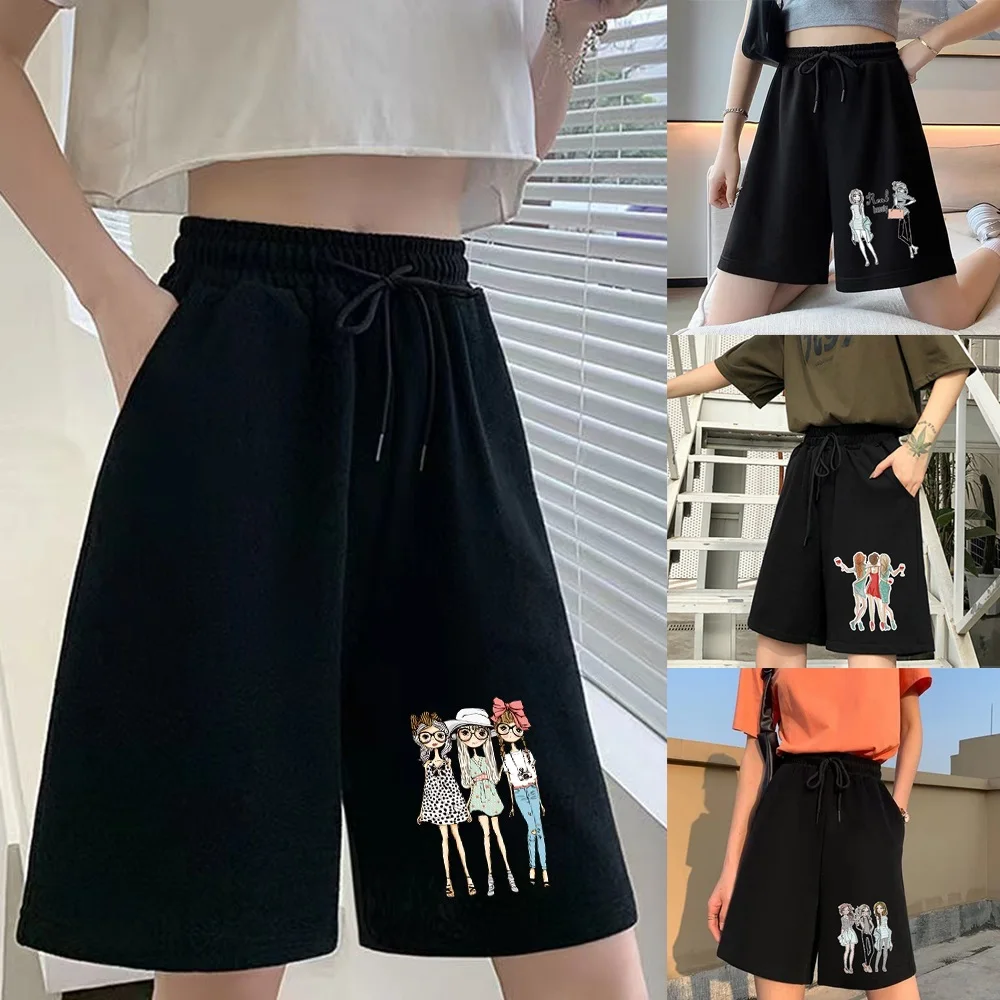 

Women's Harajuku Shorts Friends Series Printed Ladies Black Casual Wear Loose Sweatpants Fashion Sports Loose Casual Pants