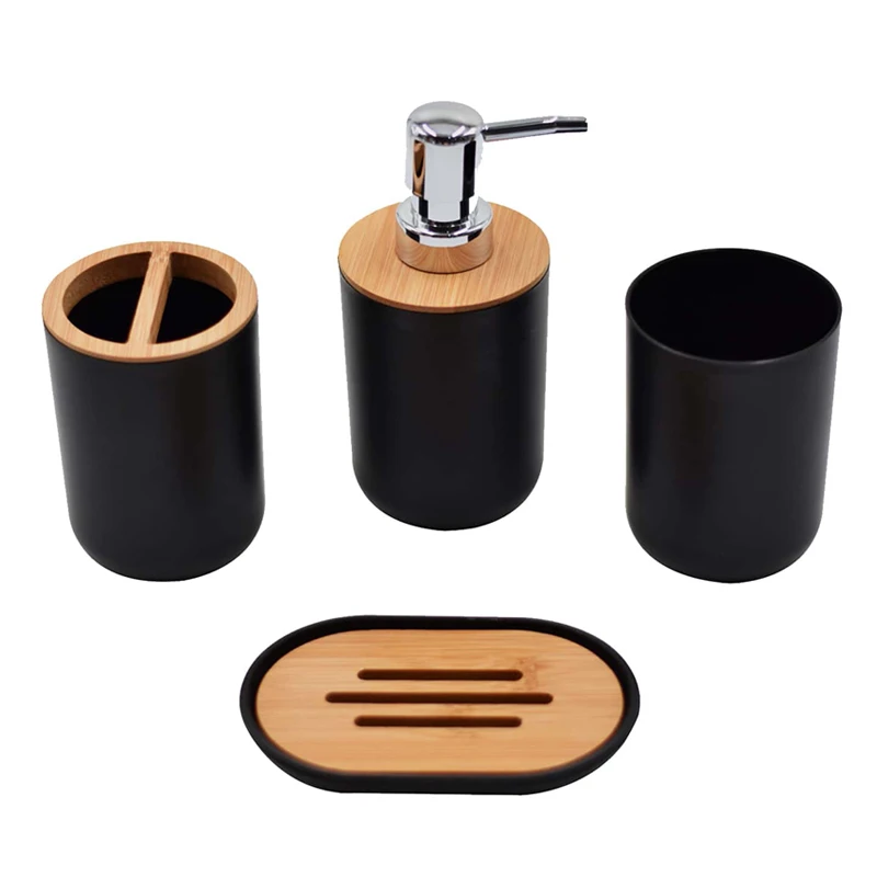 Bathroom Accessories 4 Piece Set Of Toiletries Imitation Resin Plastic Bamboo Wood Combination Bathroom 1 Set