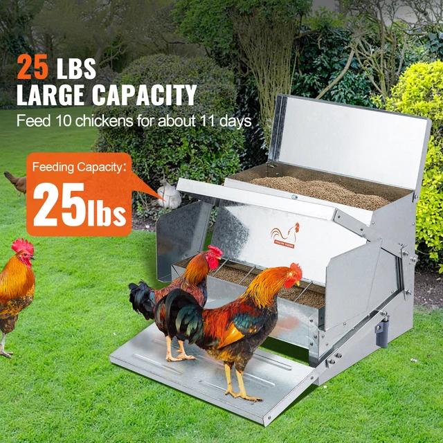 10353-3eeca0.jpg SucceBuy Automatic Chicken Feeder 25 lbs Capacity Feeds 10 Chickens up to 11 Days Galvanized Steel Poultry Feeder