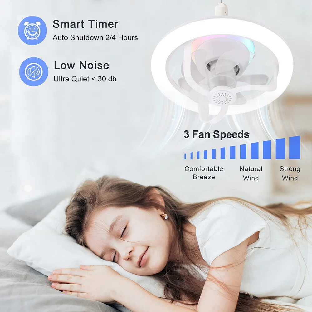 360&deg; Shaking Head Ceiling Fan Light Remote Control 3-Gear Dimmable 3-Speed Adjustable