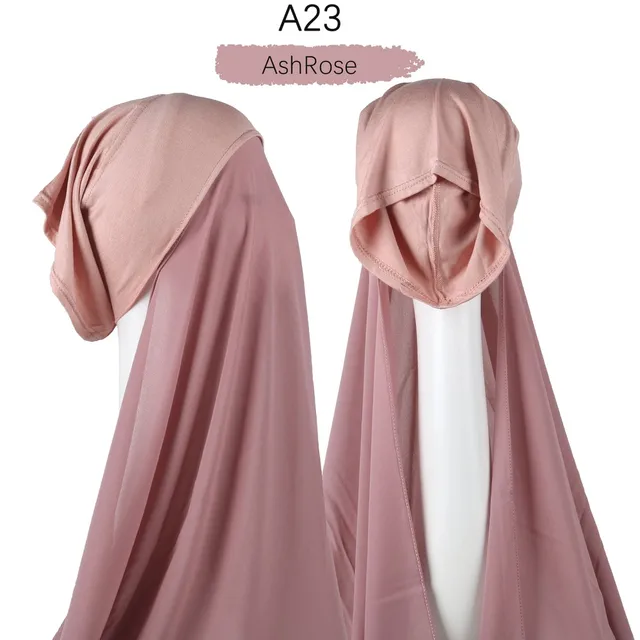 Muslim Women Heavy Chiffon Hijab Scarf With Bonnet  Instant Chiffon Hijabs Scarves With Caps Pinless Underscarf Headscarf A23