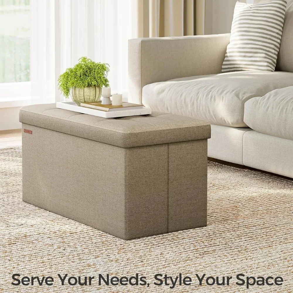 Portable Folding Benches Foot Rest Stool Light Taupe Furniture Storage Chest for Living Room Pouf Chair Home
