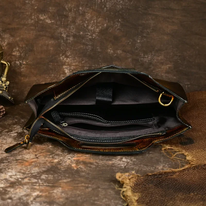 Vintage Leather Briefcase for Men, Large Capacity Business Handbag