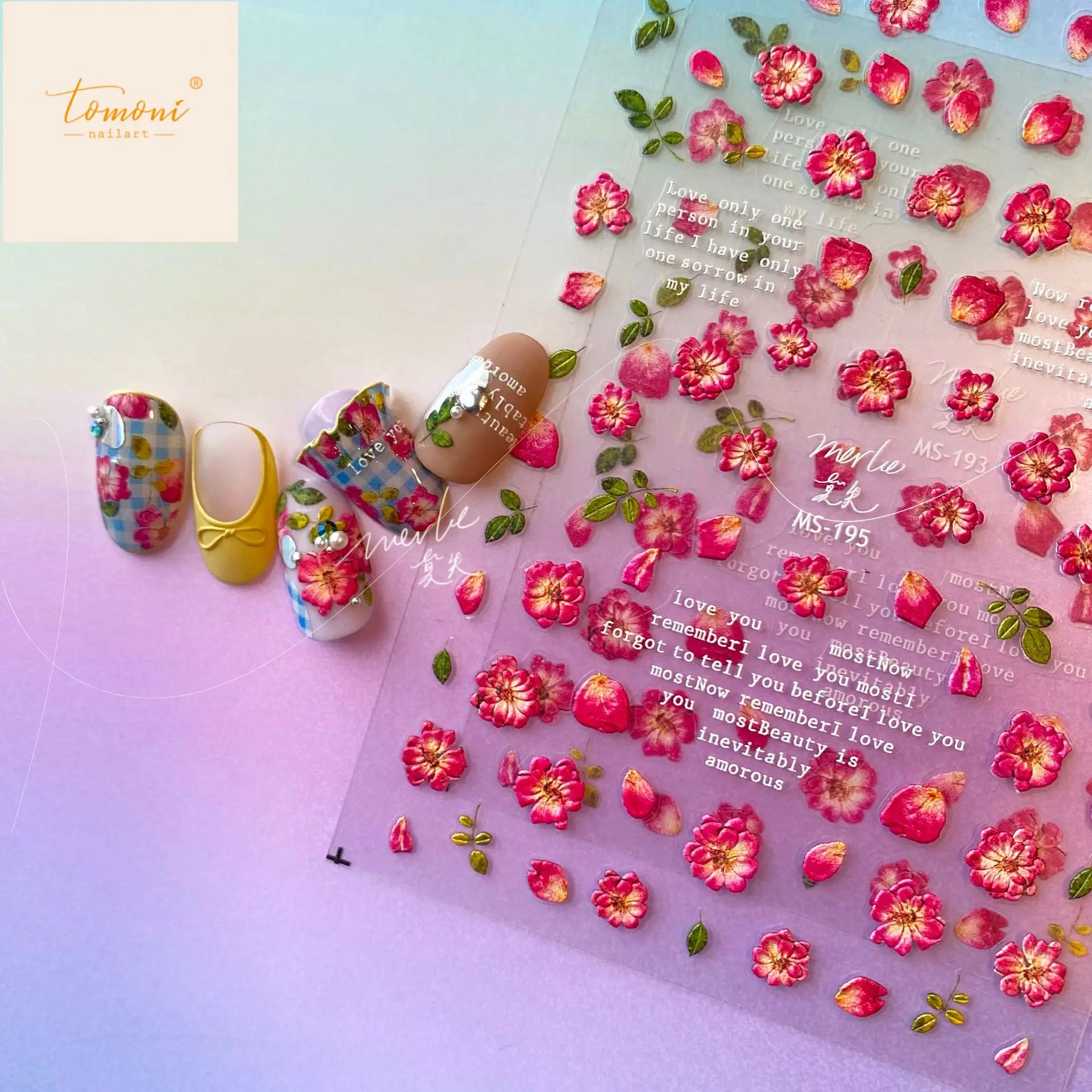 

Spring Flower 5D Nail Sticker Transfer Embossed Engraved Press on Nails Florals Leaf Water Decal Nail Art Decorations Manicura