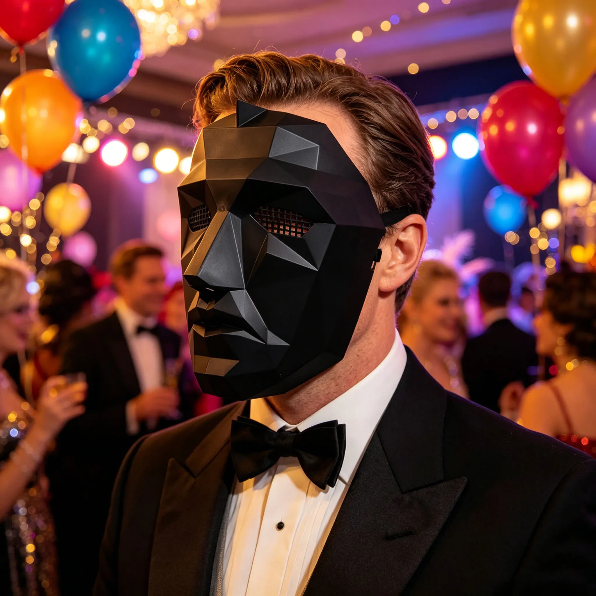 Geometric Faceted Full Face Mask Duo: Black & White Breathable Masquerade Costume Accessories Set
