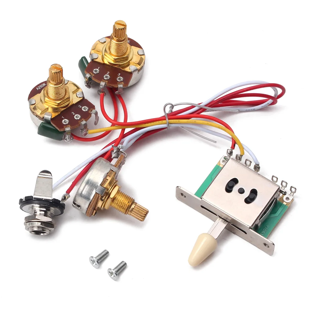 

Wiring Harness Toggle Prewired Bass M 5 Way 1T1V Guitar Volume Tone Pot Jack 250K