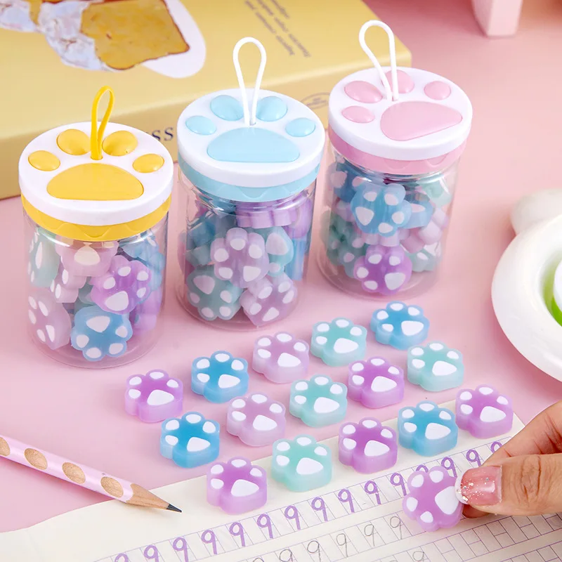 18Pcs/Barrel Kawaii Cat Claw Night Glow Eraser Set Cute Cartoon Noctilucent Crystal Pencil Rubber Erasers Kids School Stationery pencil eraser