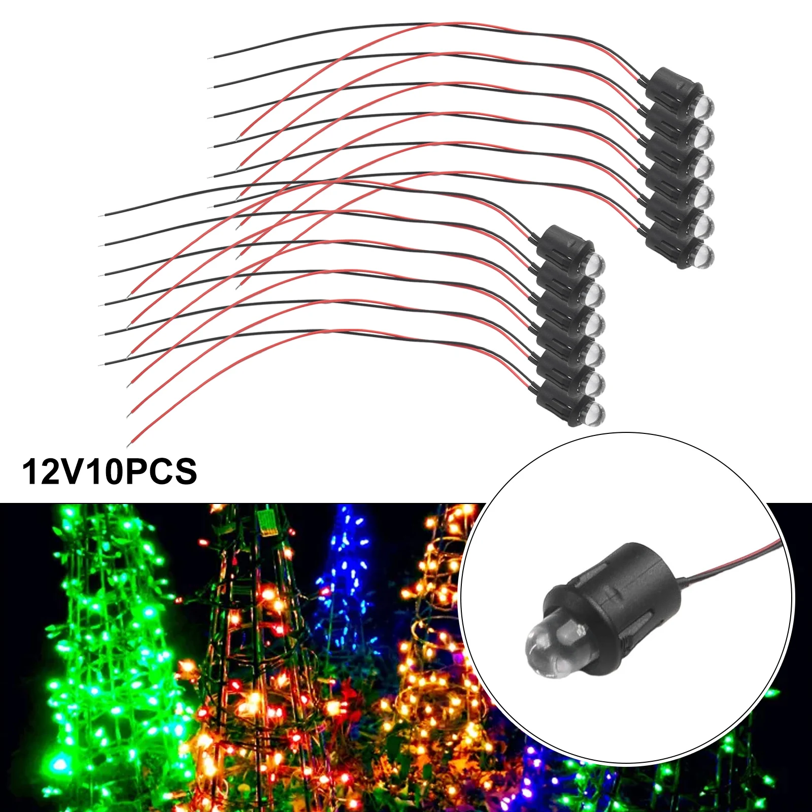 

10pc 12V 10mm Cable Prewired Constant LED Bulb Ultra Clear Red/White/Blue/Yellow Led Lighting Lamp For Outdoor Garden Decoration