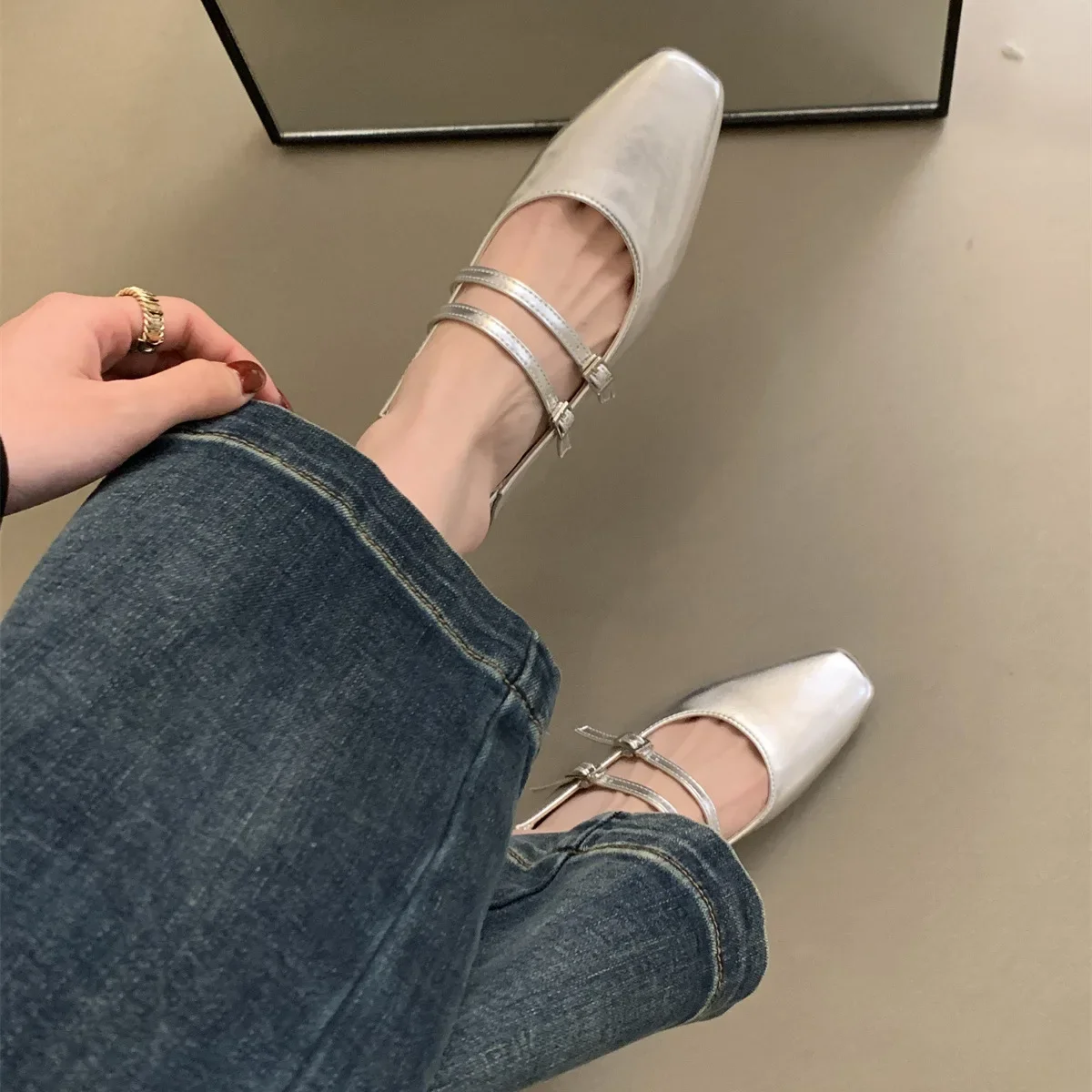 Fashion Square Toe Shallow Flat Shoes Women 2024 New Casual Mary Jane Shoes Ladies Soft Sole Dress Ballet Shoes Zapatos De Mujer 5