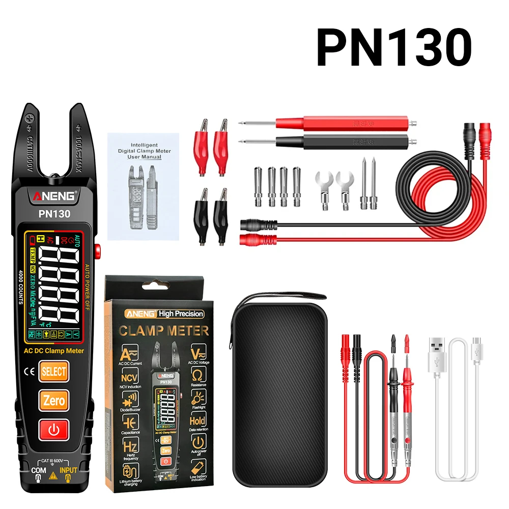 PN130 Intelligent Digital Clamp Meter digital multimeter 4000 Counts AC/DC Voltage Current Protable Multimeter Capacitance Resistance Testers