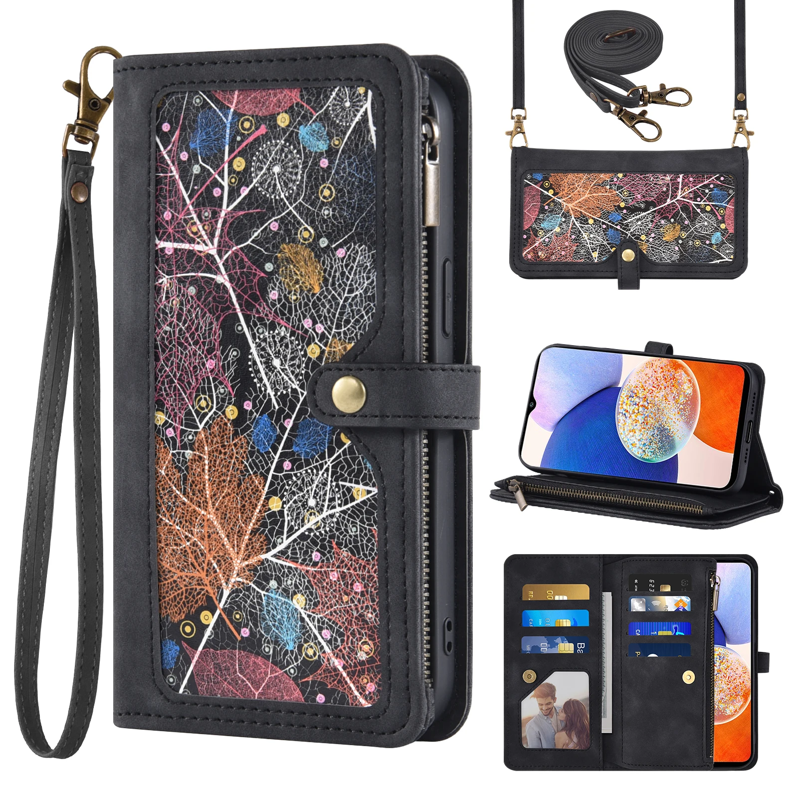 

For Samsung Galaxy A9 2018 A9s a9Pro A9Star pro Flip Leather Zipper Pocket Women's Crossbody Bag Multiple Card Slots Phone Case