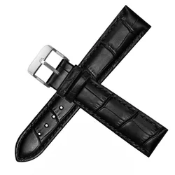 Elegant Universal Leather Watch Strap with Butterfly Buckle - Black & Brown Adjustable Bracelet - 17mm - Width (Black  steel)
