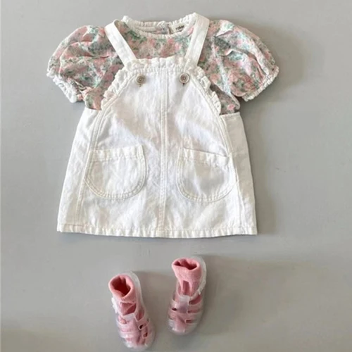 1-5Yrs 아기 소녀 진 서스펜더 드레스 봄 가을 여름 유아 어린이 면화 데님 스트랩 스커트 복장, 아기 옷 2