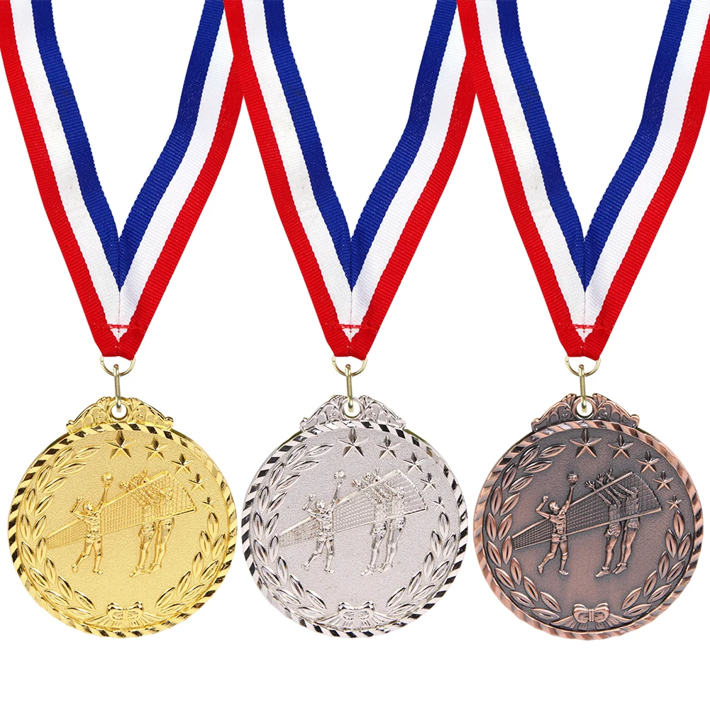 6.5cm Volleyball Medal Award Medals with Neck Ribbon Sports Rewards Gold/Silver/Bronze Medal for Marathon Ball Games